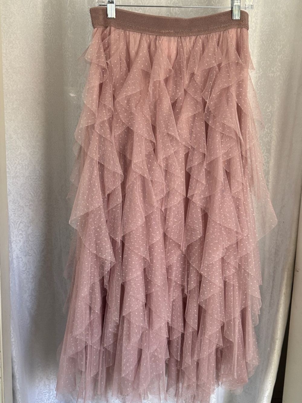 Anthropologie Dusty Rose Tiered Tulle Maxi Skirt